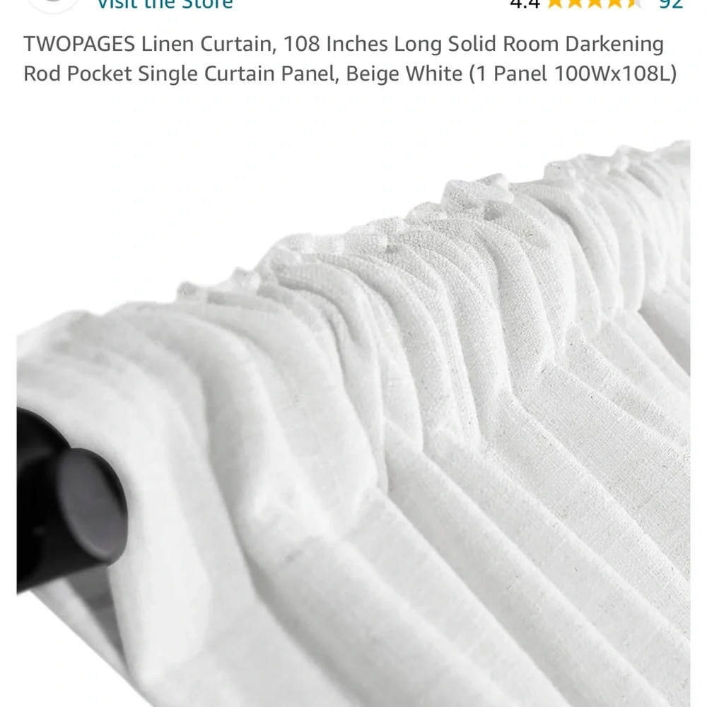 Beige White Linen Curtain Panel - Picture 2 of 6